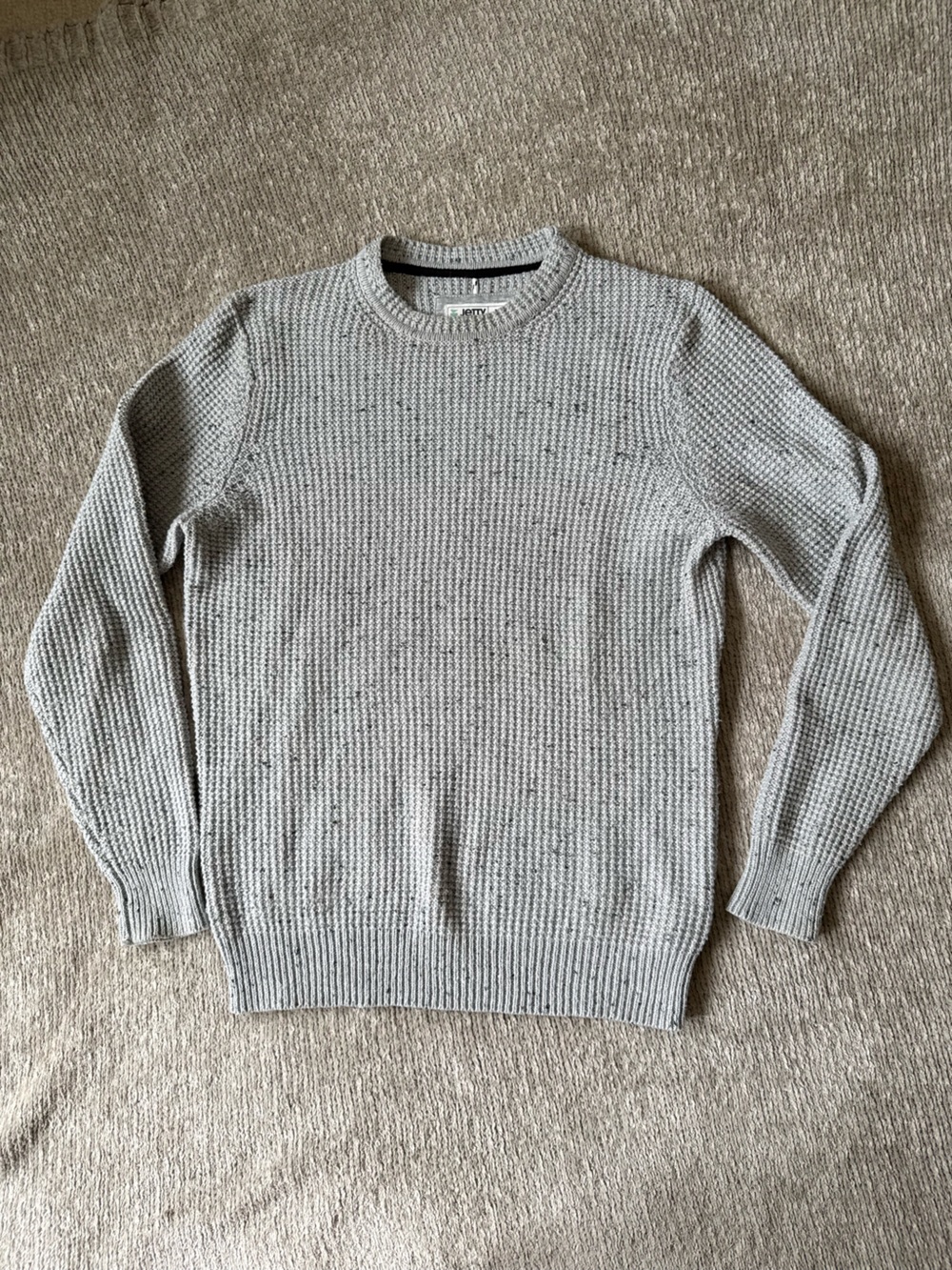 Jetty Gray Textured Knit Wool Blend Crewneck Sweater Small